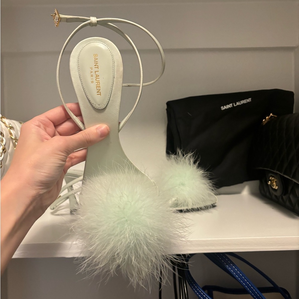 Saint Laurent mint Heeled Shoes with Feather Accents SIZE 41 but fit size 9! - Picture 3 of 4